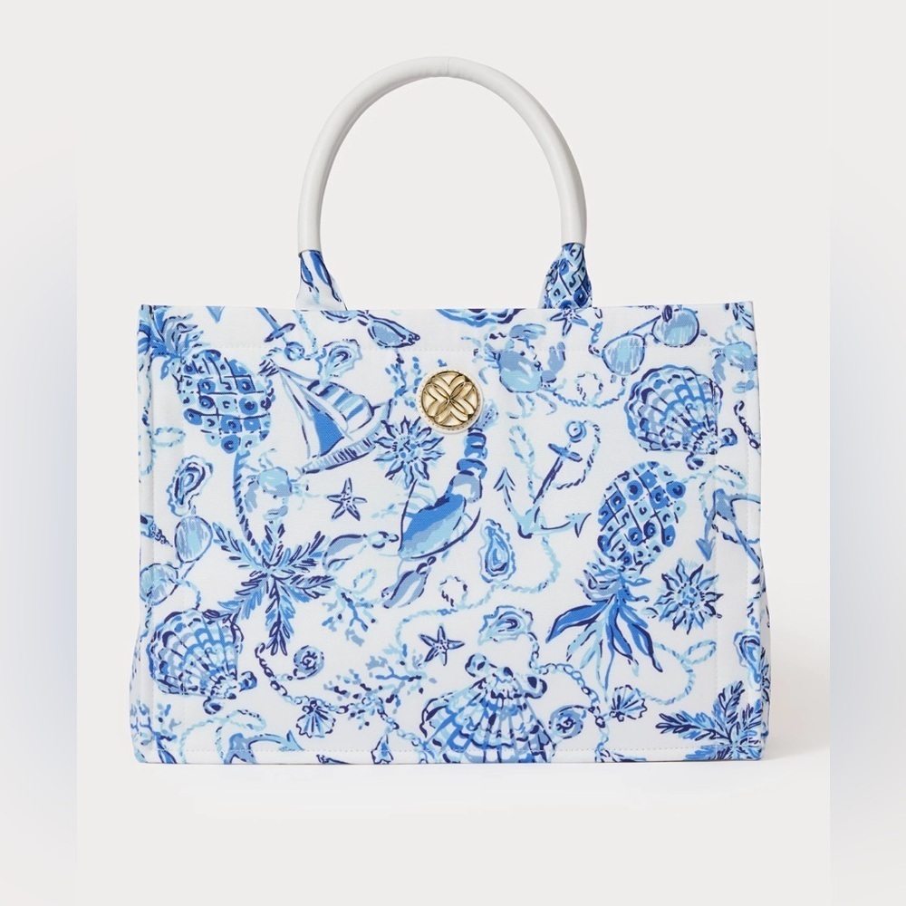Lilly Pulitzer Adair Tote Resort White Barefoot Beachcombers - Picture 1 of 11